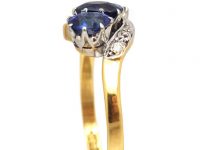 Edwardian 18ct Gold & Platinum, Three Stone Sapphire & Diamond Crossover Ring