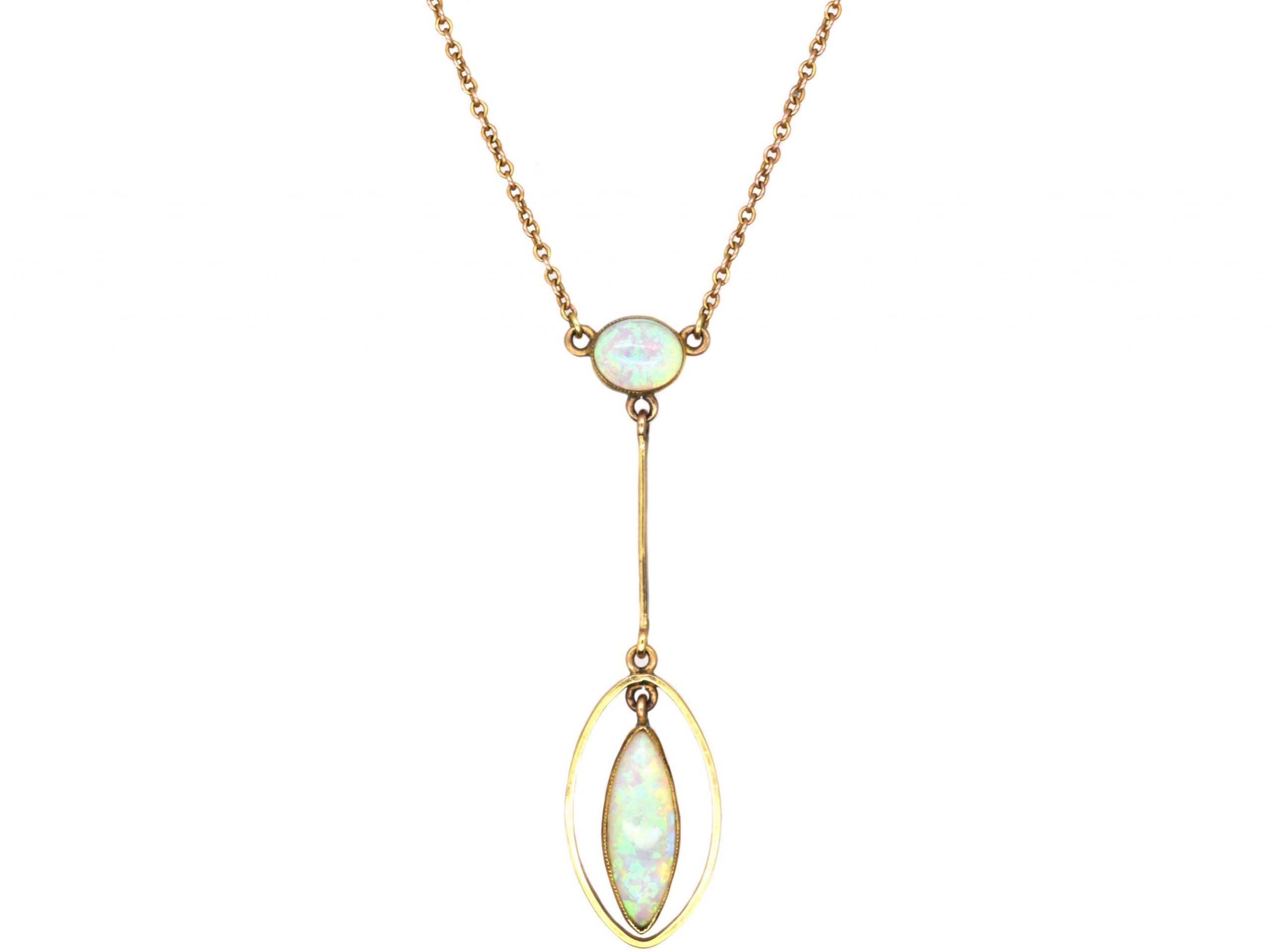 Edwardian 15ct Gold Necklace set with Two Opals (406U) | The Antique ...