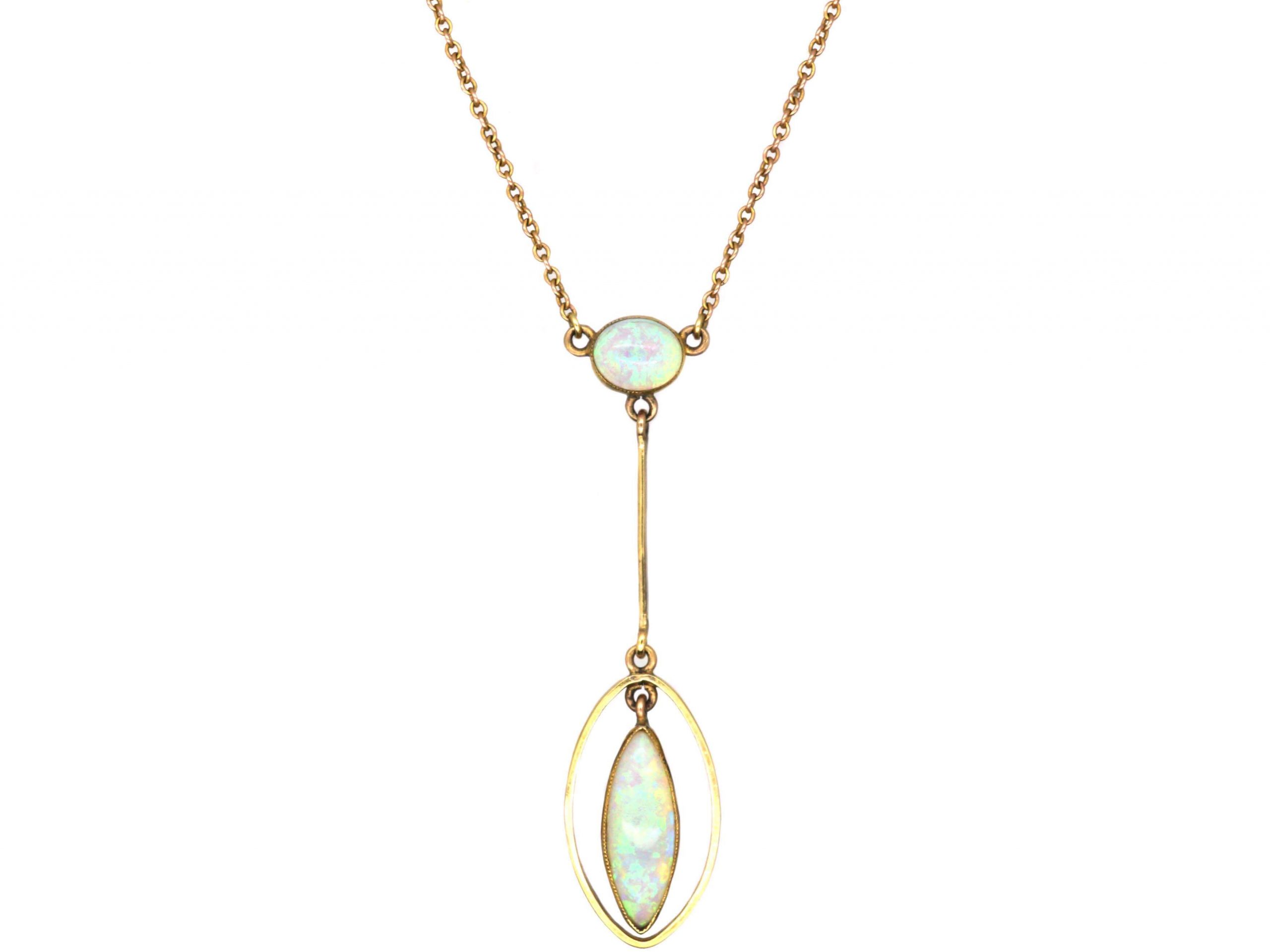 Edwardian 15ct Gold Necklace set with Two Opals (406U) | The