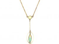 Edwardian 15ct Gold Necklace set with Two Opals