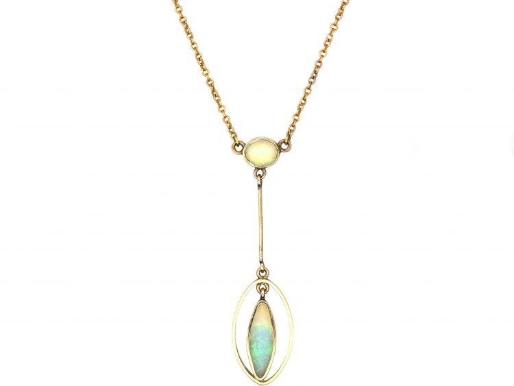 Edwardian 15ct Gold Necklace set with Two Opals