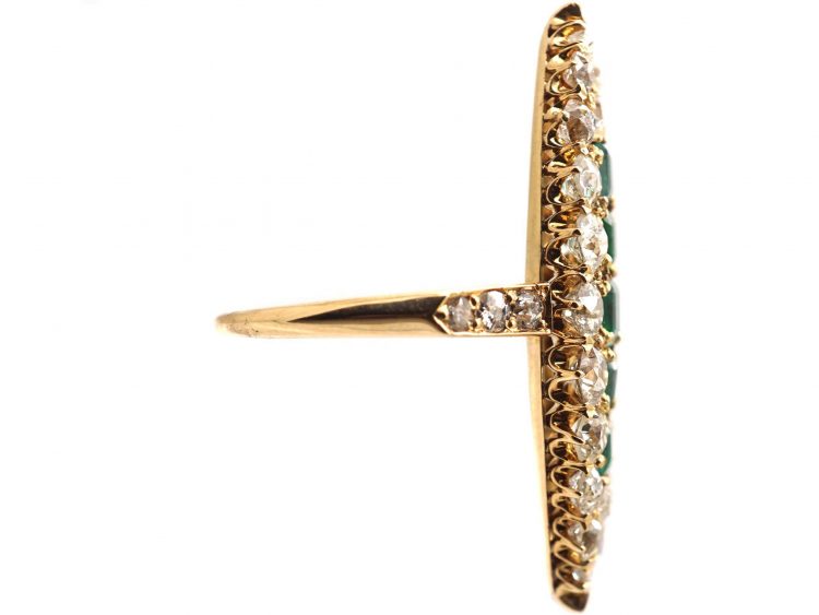 Victorian 18ct Gold, Emerald & Diamond Large Marquise Ring