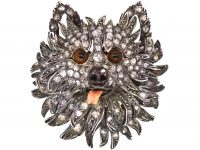 Victorian Dog's Head Brooch set with Diamonds with Enamel Tongue & Glass Eyes