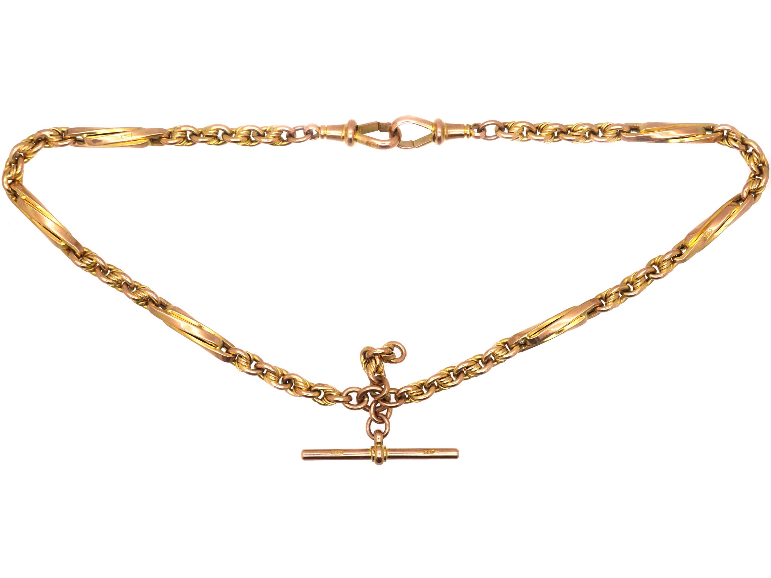 9ct Yellow Gold Paperclip Chain T-Bar Necklace