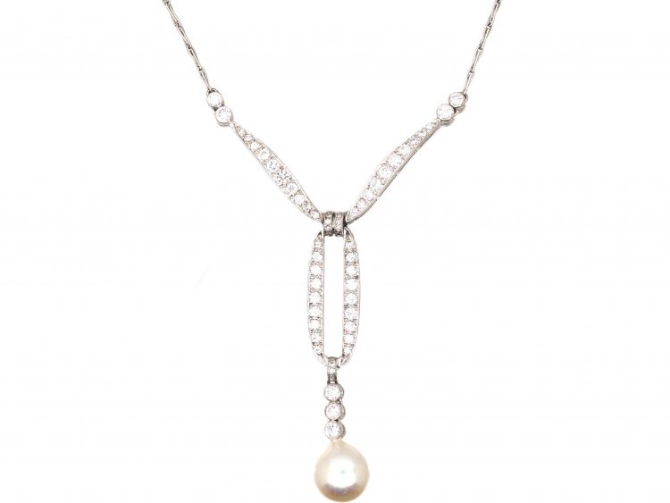 Late 20th Century 18ct White Gold, Pearl & Diamond Necklace