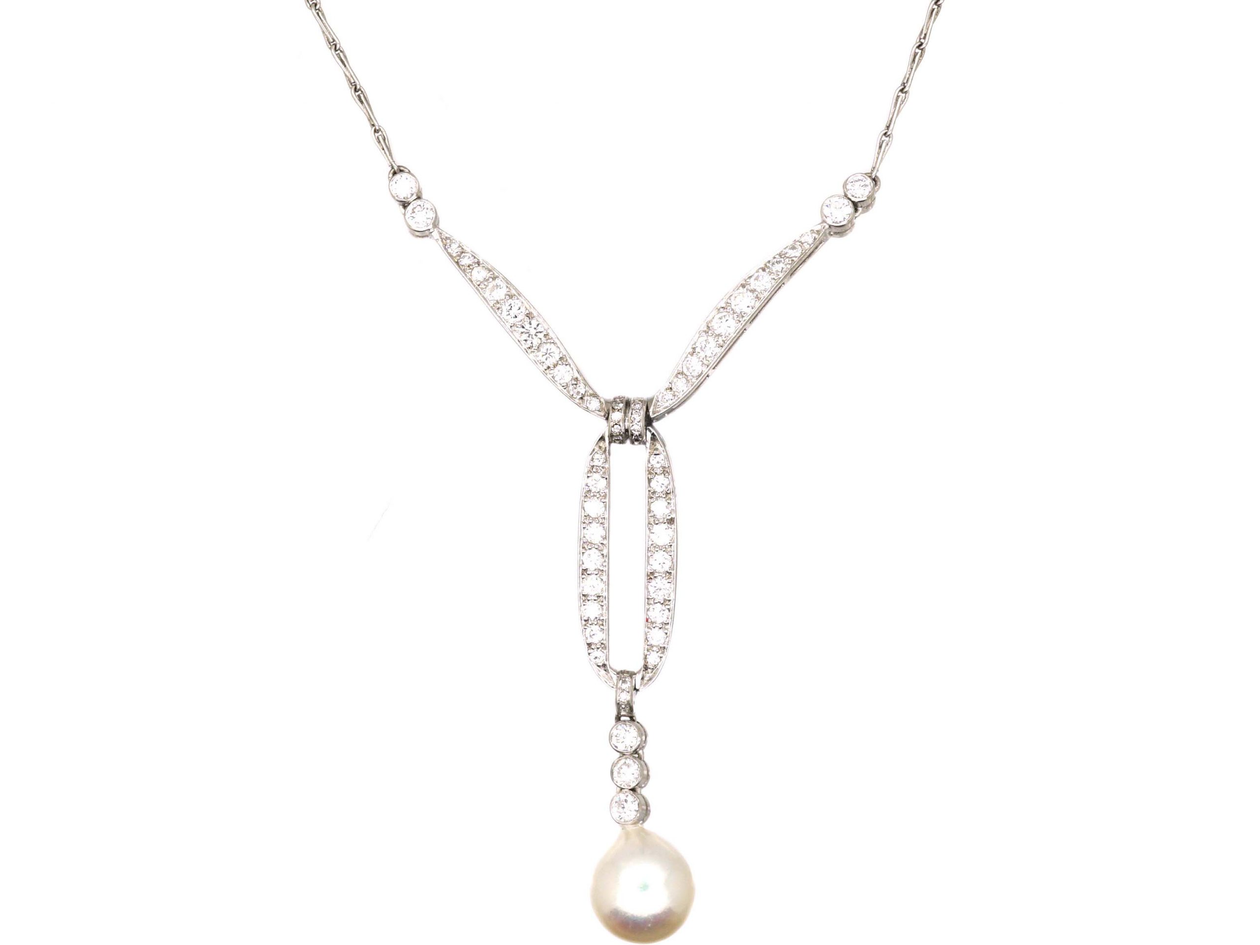 Late 20th Century 18ct White Gold, Pearl & Diamond Necklace (452U ...