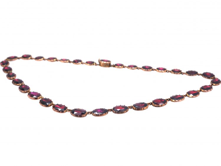 Georgian 9ct Gold Garnet Riviere Necklace in Original Case