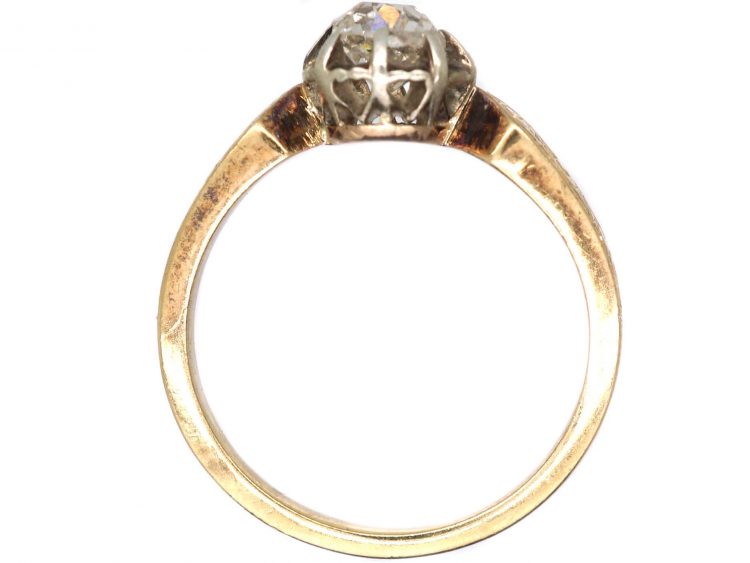 Edwardian 18ct Gold & Diamond Solitaire Ring with Engraved Shoulders