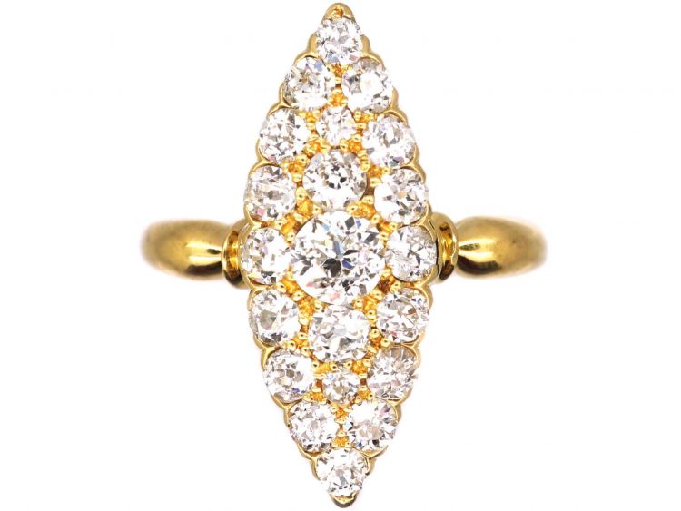 Victorian 18ct Gold Marquise Ring Set with Old Mine Cut Diamonds