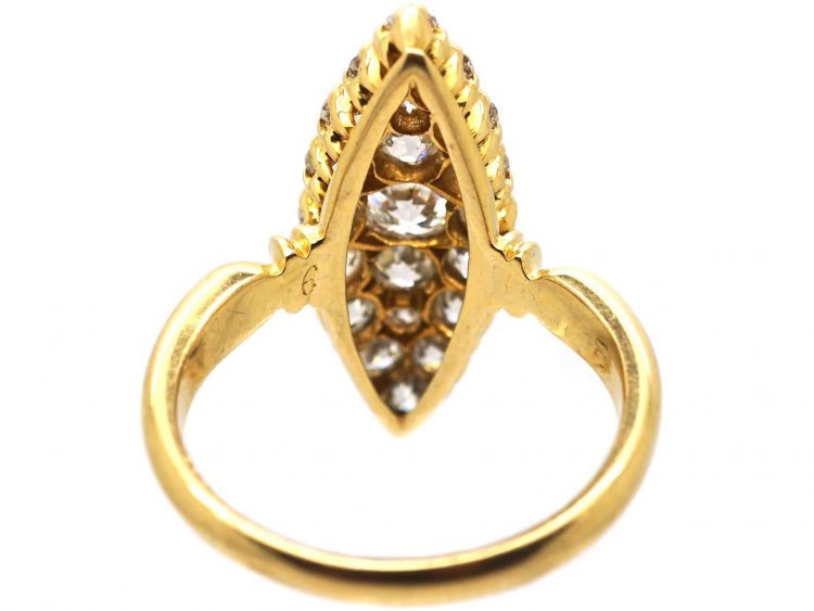 Victorian 18ct Gold Marquise Ring Set with Old Mine Cut Diamonds