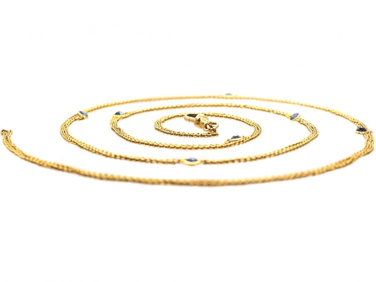 Early 20th Century 14ct Gold Long Chain set with Sapphires
