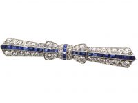 Art Deco Platinum, Sapphire and Diamond Bow Brooch