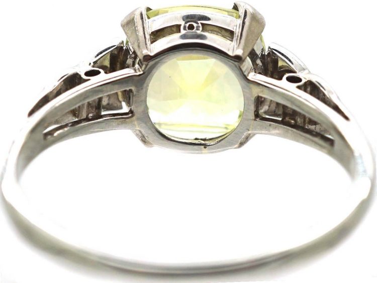 Art Deco 18ct White Gold, Chrysolite & Diamond Ring