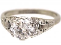 Art Deco 18ct Gold and Platinum Diamond Solitaire Ring with Diamond Set Shoulders