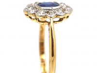 Edwardian 18ct Gold and Platinum Sapphire and Diamond Cluster Ring