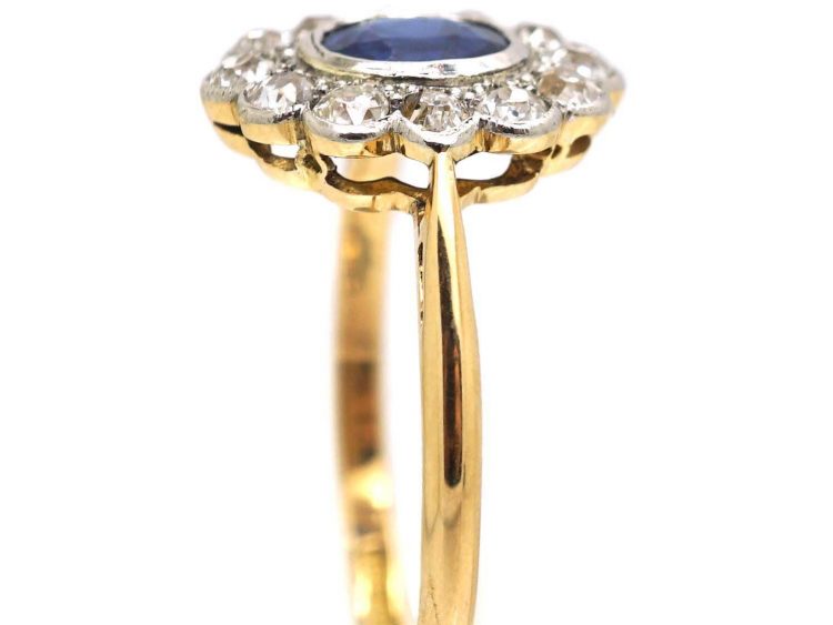 Edwardian 18ct Gold and Platinum Sapphire and Diamond Cluster Ring