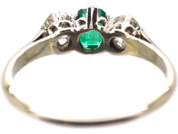 Art Deco 18ct White Gold & Platinum, Emerald and Diamond Three Stone Ring