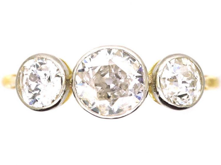 Edwardian 18ct Gold and Platinum Diamond Three Stone Ring