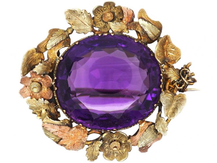 Regency 15ct Gold Three Colour Gold Brooch set with an Amethyst
