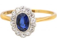 Edwardian 18ct Gold and Platinum, Sapphire and Diamond Cluster Ring