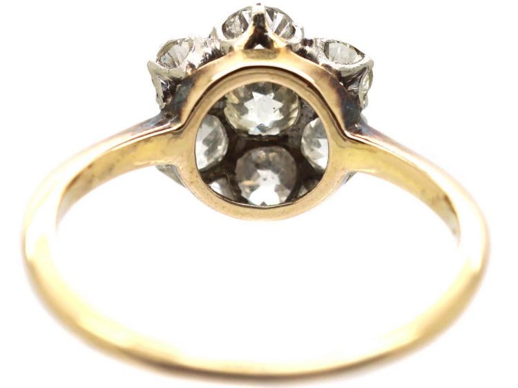 Edwardian 18ct Gold, Old Mine Cut Diamond Daisy Cluster Ring