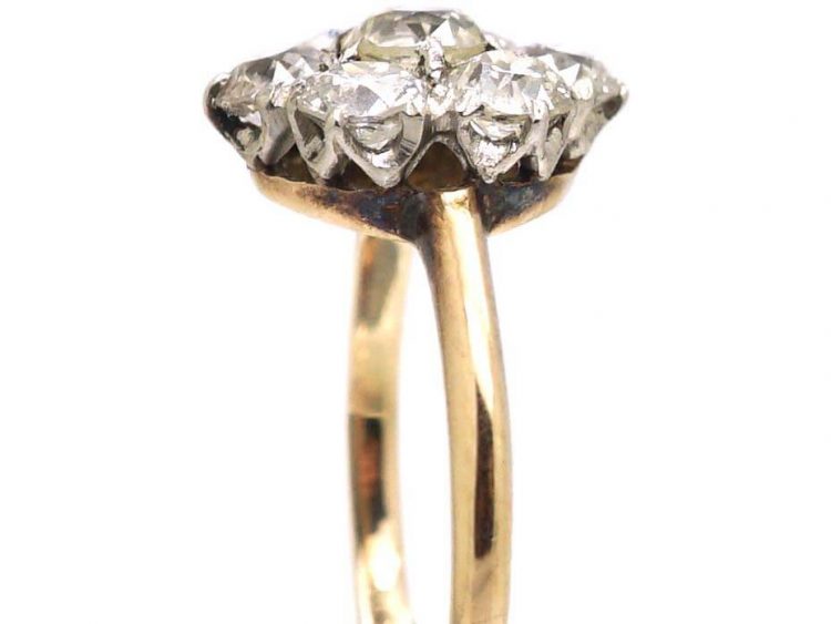 Edwardian 18ct Gold, Old Mine Cut Diamond Daisy Cluster Ring