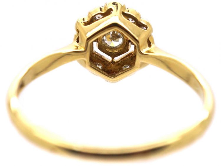 Art Deco 18ct Gold and Platinum Hexagonal Cluster Ring