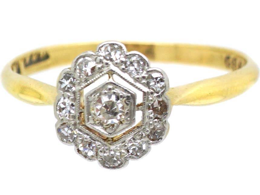Art Deco 18ct Gold and Platinum Hexagonal Cluster Ring (186U) | The ...