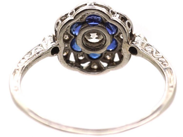 Art Deco Platinum, Diamond and Sapphire Target Ring
