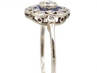 Art Deco Platinum, Diamond and Sapphire Target Ring