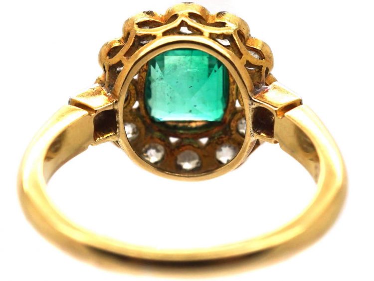 Early 20th Century 18ct Gold and Platinum Emerald and Diamond Cluster Ring