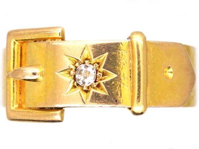 Victorian 15ct Gold and Diamond Buckle Ring