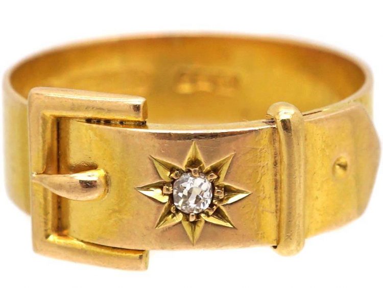 Victorian 15ct Gold and Diamond Buckle Ring