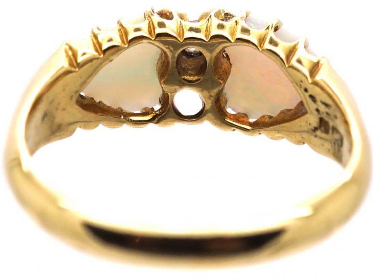 Edwardian 18ct Gold Heart Shaped Opal and Diamond Ring
