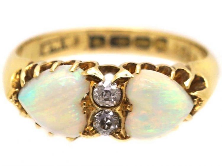 Edwardian 18ct Gold Heart Shaped Opal and Diamond Ring