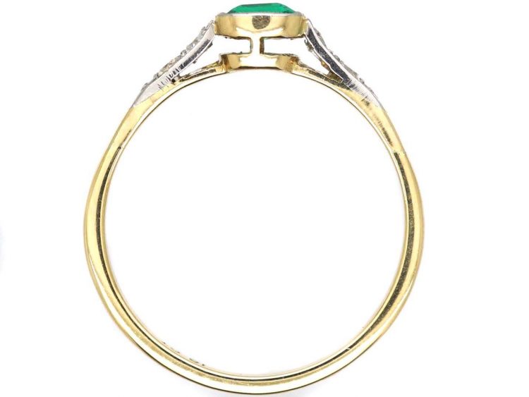 Art Deco 18ct Gold and Platinum, Emerald and Diamond Solitaire Ring