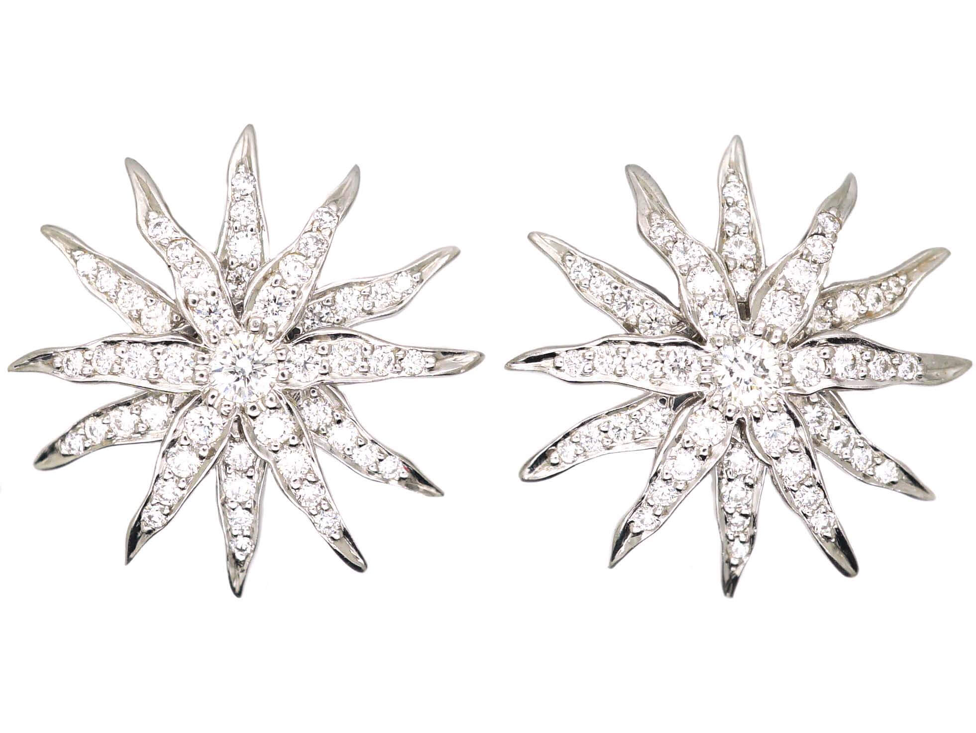 Platinum  Diamond Set Sunburst Earrings by Tiffany (401U) The Antique  Jewellery Company