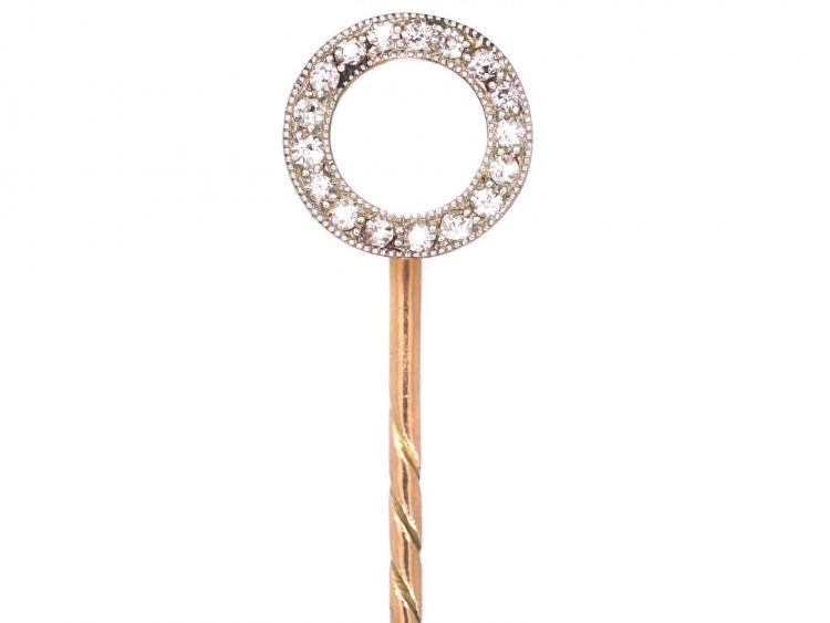 Edwardian 18ct Gold & Platinum Circular Tie Pin set with Diamonds