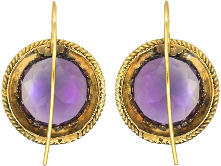 Large Victorian 15ct Gold Earrings set with Amethysts