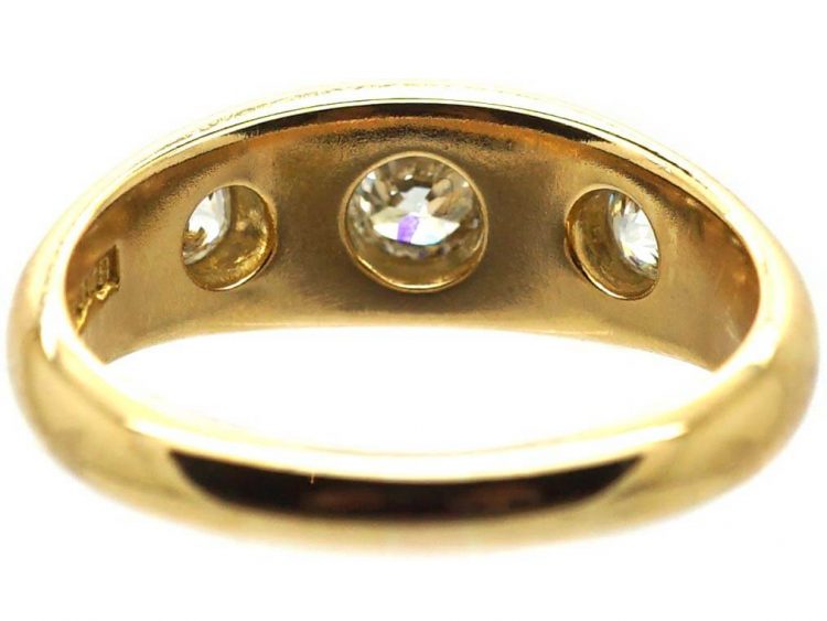 Edwardian 18ct Gold Three Stone Diamond Rub Over Set Ring