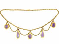 Victorian 18ct Gold Festoon Necklace with Amethyst Drops in Original Case