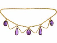 Victorian 18ct Gold Festoon Necklace with Amethyst Drops in Original Case