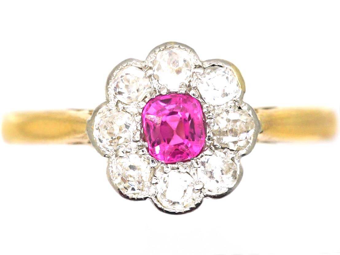 Antique Belle Époque Platinum and 18K Gold Pink Sapphire and