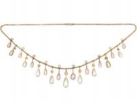 Edwardian 15ct Gold, Pink Topaz & Aquamarine Drops Necklace in Original Case