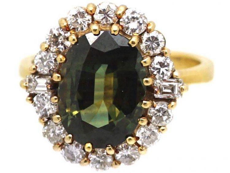 18ct Gold Green Sapphire & Diamond Cluster Ring