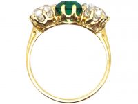 Victorian 18ct Gold, Colombian Emerald & Diamond Three Stone Ring
