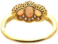 Edwardian 18ct Gold, Opal & Diamond Ring Triple Cluster