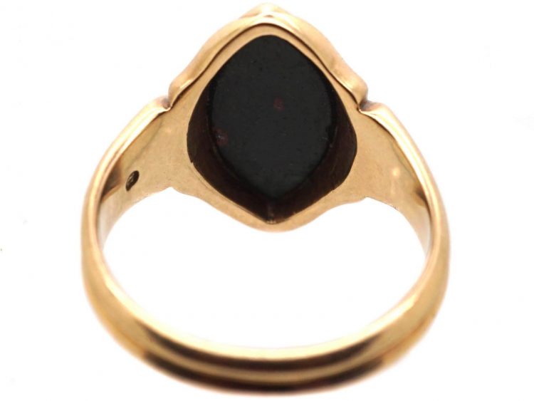 Victorian 12ct Gold Navette Shaped Signet Ring set with a Bloodstone by Charles Green