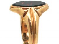 Victorian 12ct Gold Navette Shaped Signet Ring set with a Bloodstone by Charles Green