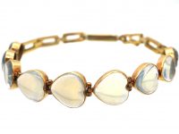 Edwardian 15ct Gold & Moonstone Hearts Bracelet